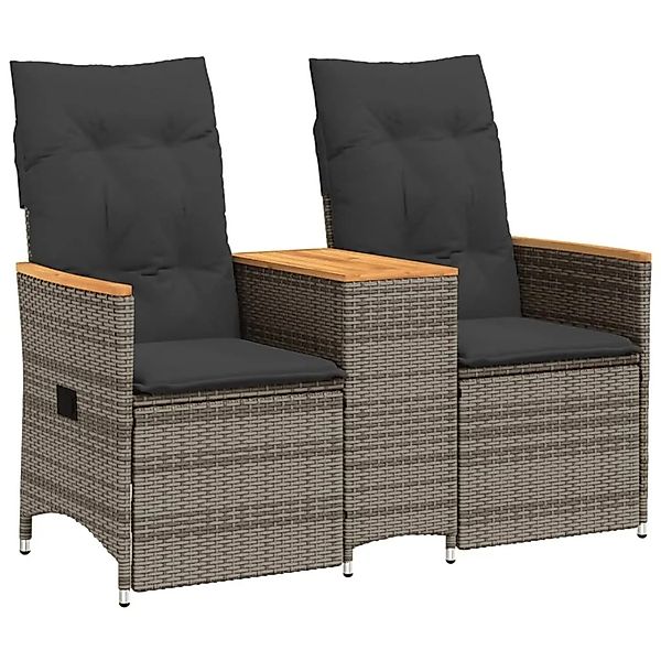 vidaXL Gartensofa 2-Sitzer Verstellbar mit Tisch Grau Poly Rattan 365721 günstig online kaufen