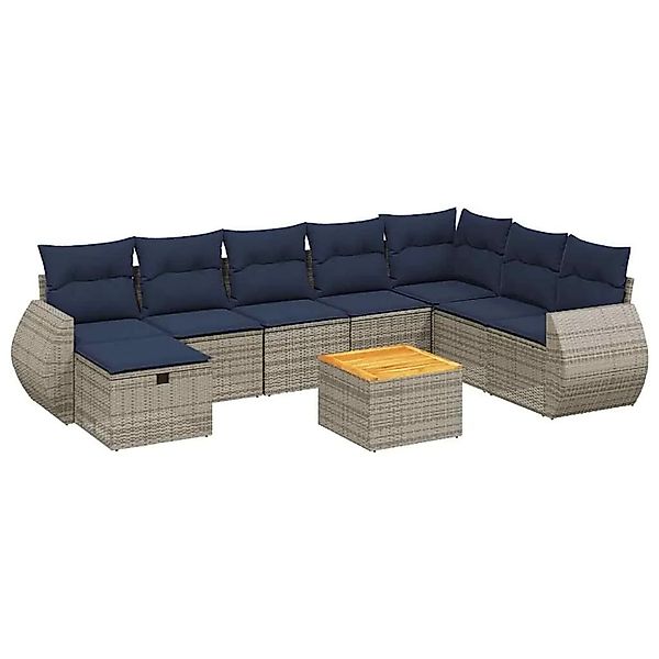 vidaXL 9-Tlg Gartensofa-Set mit Kissen Grau Polyrattan 3265100 günstig online kaufen