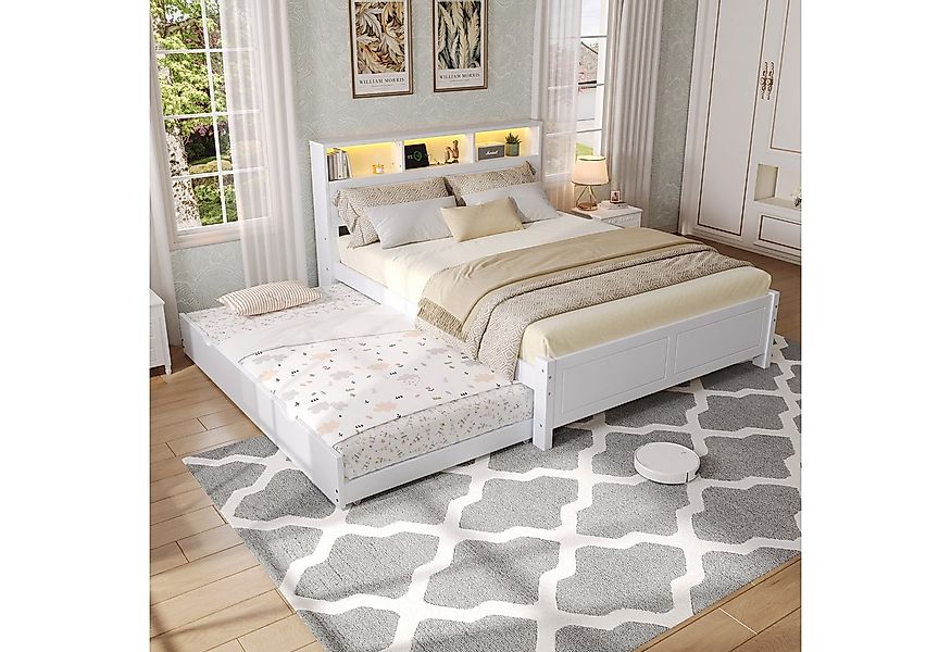 REDOM Holzbett mit Ausziehbett, Ladebuchse & LED-Umgebungslicht (Kinderbett günstig online kaufen