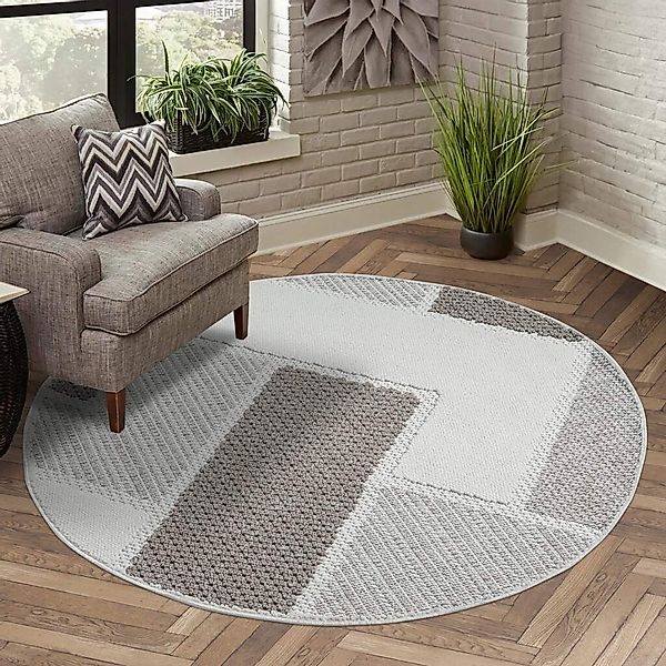 Carpet City Teppich "LINDO 8877" rund 11 mm Höhe Kurzflor, Hochtief-Muster/ günstig online kaufen