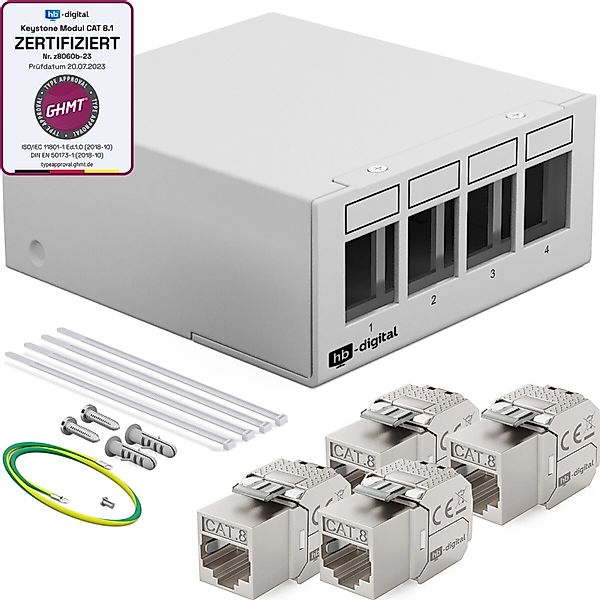 hb-digital Patchfeld 4 Port mit 4x Keystone Module Cat 8 Hellgrau günstig online kaufen