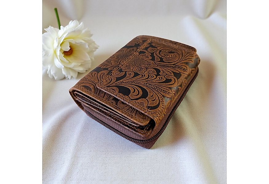 Ella Eisvogel Geldbörse Kleine Echtleder Geldbörse mit hübscher Blumenprägu günstig online kaufen