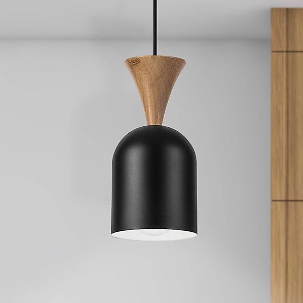 Pendellampe Nolan, Ø 11 cm, schwarz/eiche, Metall/Holz günstig online kaufen
