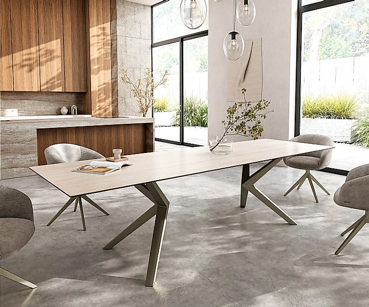 Esstisch Edge 300x100 Keramik Laminam® Travertino Bianco Creme-Weiß Zenthar günstig online kaufen