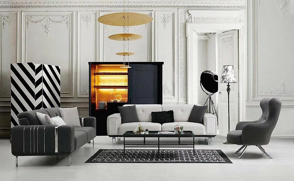JVmoebel Sofa Weiß-graue Sofagarnitur Sofa Luxus Couch Set 3+3+1 Sitz Sofas günstig online kaufen
