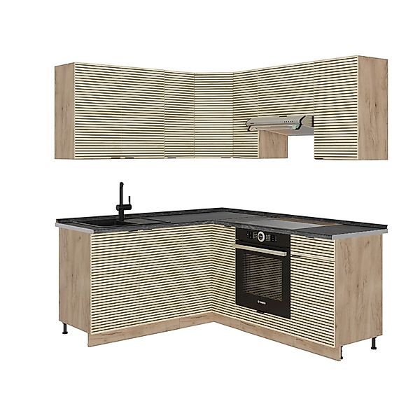 Vicco Fame-Line Eckküche Eiche Paneel/Goldkraft Eiche 160 x 190 cm AP Anthr günstig online kaufen