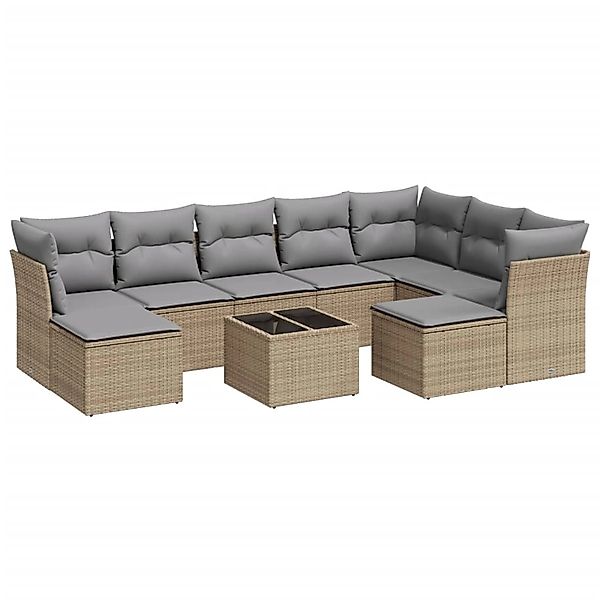 vidaXL 10-Tlg Garten-Sofagarnitur mit Kissen Beige Poly Rattan 3218579 günstig online kaufen