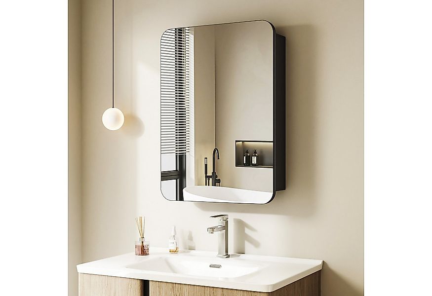 Hopibath Badezimmerspiegelschrank Alu Spiegelschrank Schwarz 2türig 80x60cm günstig online kaufen