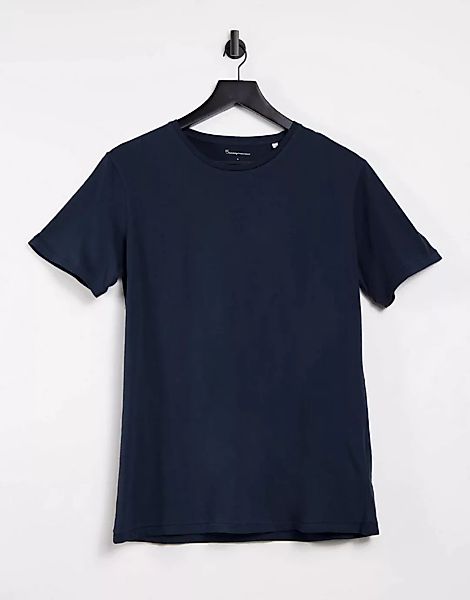Knowledge Cotton Apparel – T-Shirt mit Logo aus Bio-Baumwolle in Marineblau günstig online kaufen