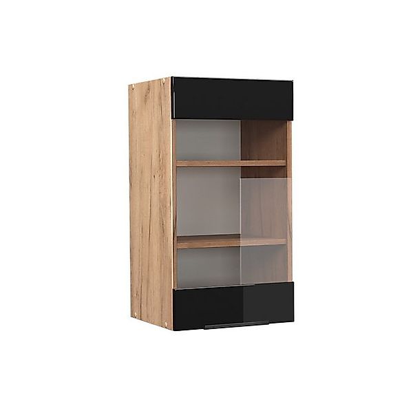 Vicco Küchenglasschrank Fame-Line Schwarz-Eiche Hochglanz/Goldkraft Eiche 4 günstig online kaufen