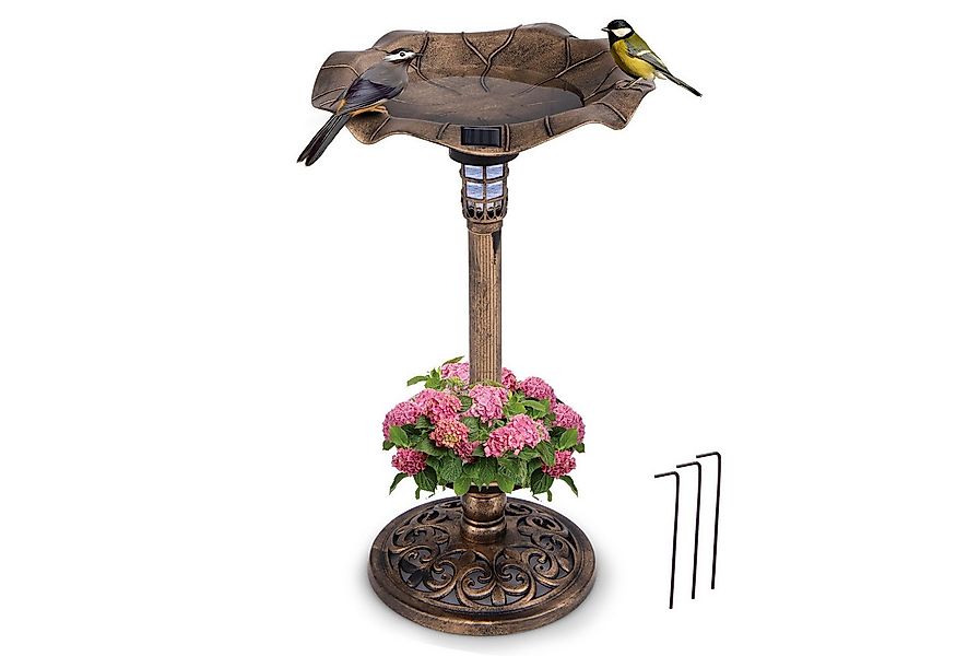 COSTWAY Vogeltränke, Futterspender, mit Solarleuchte, Blumentopf, Ø43x76cm günstig online kaufen