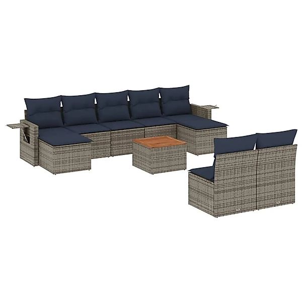 vidaXL 10-Tlg Gartensofa-Set mit Kissen Grau Polyrattan 3224766 günstig online kaufen