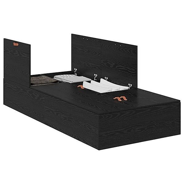 vidaXL Bett Stauraumbett Schwarz Eiche 75x190 cm Konstruierter Holz (1-tlg) günstig online kaufen