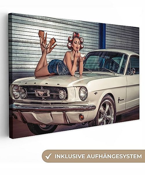 OneMillionCanvasses® Leinwandbild Auto - Oldtimer - Frau, Fotodruck (1 St), günstig online kaufen