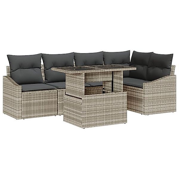 vidaXL Loungesofa 6-teiliges Garten Sofa Set mit Kissen Hellgraues Poly Rat günstig online kaufen
