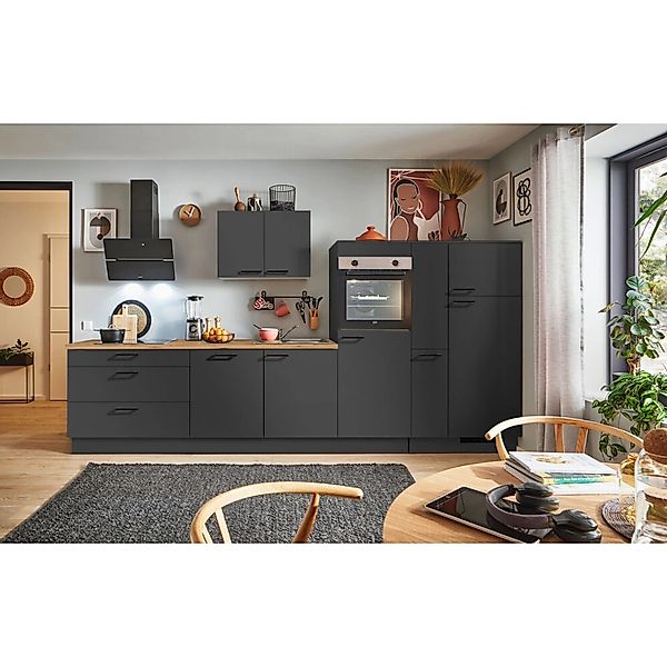 pino Küchenzeile 370 cm Grafit Anschlag rechts 1 Geräte-, 1 Apothekerschran günstig online kaufen