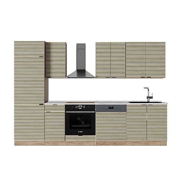 Vicco Fame-Line Küchenzeile Eiche Paneel/Goldkraft Eiche 300 cm ohne Arbeit günstig online kaufen