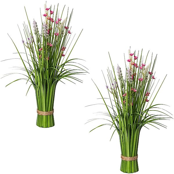Creativ green Kunstgras "Stehgras-Busch mit Blüten" günstig online kaufen