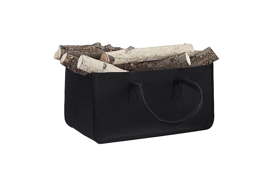 relaxdays Holztragetasche Kaminholztasche aus Filz, schwarz günstig online kaufen