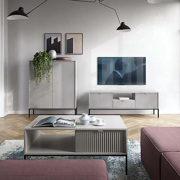 Wohnmöbel Set grau, Fußgestell schwarz, NEWCASTLE-160, 3-teilig inkl. Couch günstig online kaufen