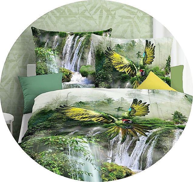 JACK Bettwäsche JACK by Kaeppel Papagei Grün, Mako-Satin, 4 teilig, hochwer günstig online kaufen