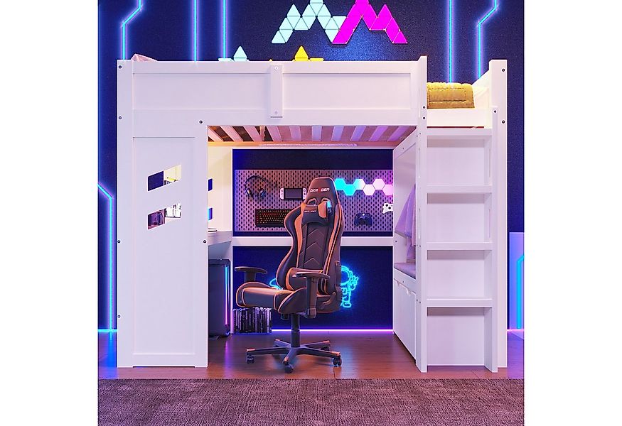 TavilaEcon Hochbett Gaming Bett mit Schreibtisch, 1 USB- und 1 Typ-C-Anschl günstig online kaufen