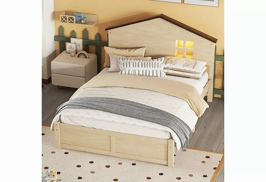 OKWISH Kinderbett hausförmiges, flaches Bett, kleine Fensterdekoration, LED günstig online kaufen