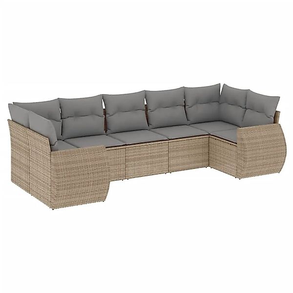 vidaXL 7-Tlg Garten-Sofagarnitur mit Kissen Beige Poly Rattan 3221788 günstig online kaufen