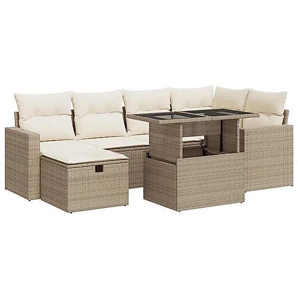 vidaXL 7-Tlg Garten-Sofagarnitur mit Kissen Beige Poly Rattan 3327818 günstig online kaufen