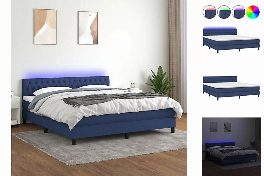 vidaXL Bettgestell Boxspringbett mit Matratze LED Blau 180x200 cm Stoff Bet günstig online kaufen