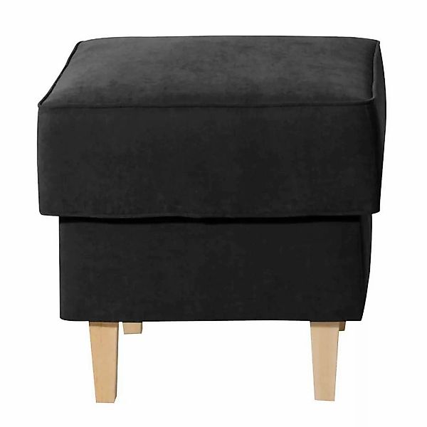 Hocker Velour Schwarz in quadratischer Form Vierfußgestell aus Holz günstig online kaufen