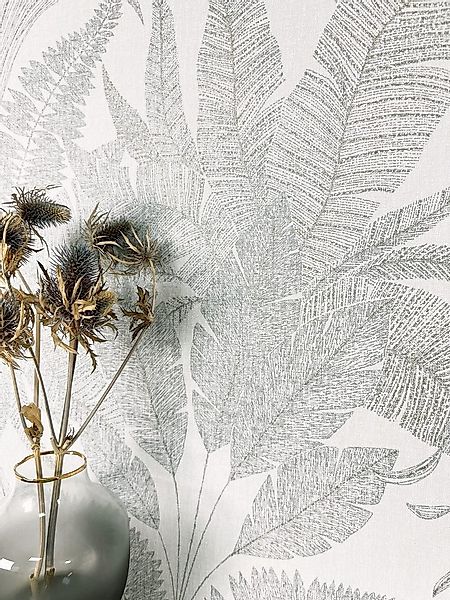 Newroom Vliestapete Niama Grey Tapete Mustertapete Dschungel,Pflanzen,Blätt günstig online kaufen
