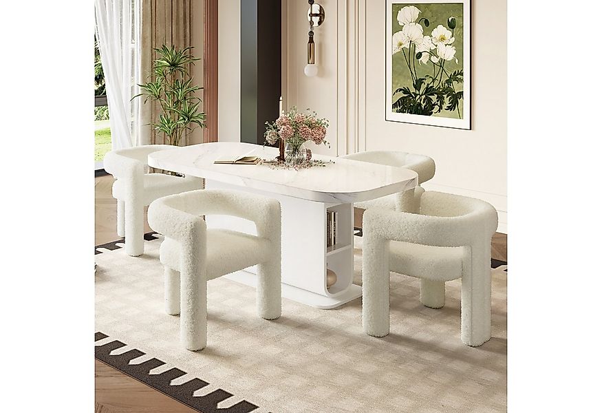 KLAM HOME Esszimmerstuhl Ergonomischer Sessel mit Premium Teddy Flor mit Ar günstig online kaufen