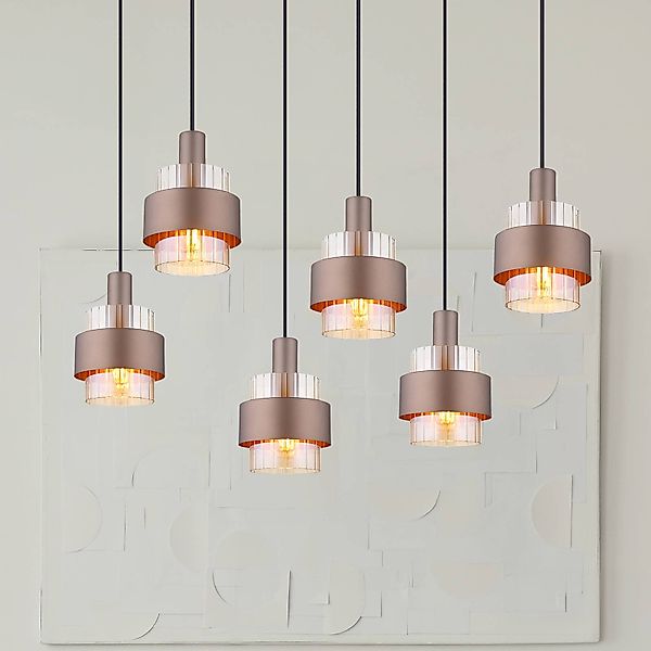 Hängelampe Milley, Länge 96 cm, bronzefarben, 6-flg., Metall günstig online kaufen