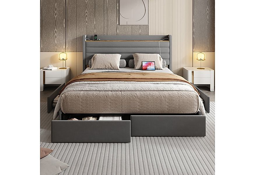 Celya Polsterbett Doppelbett Kopfteil Mit Usb-Anschluss, Aufbewahrungsfunkt günstig online kaufen