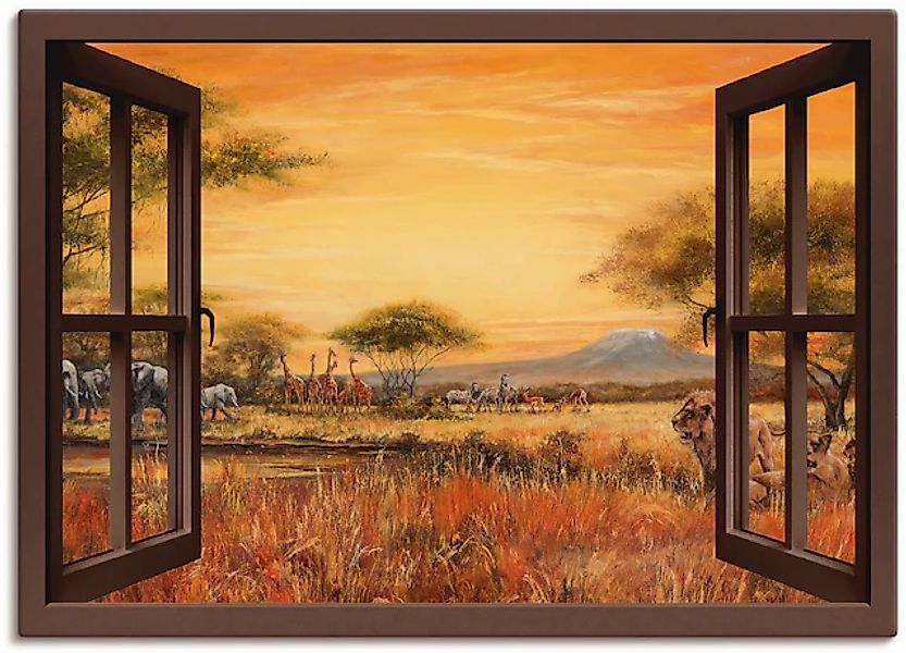 Artland Wandbild »Fensterblick Afrikanische Steppe Löwen« Fensterblick 1 St günstig online kaufen