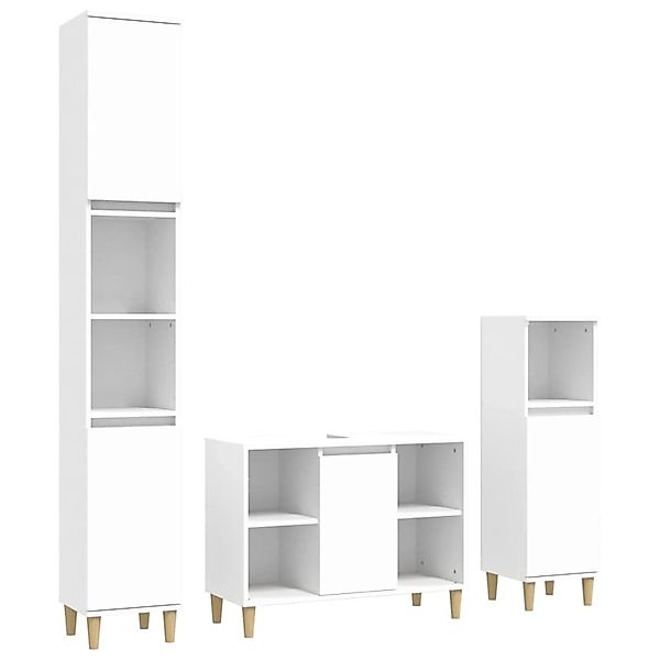 vidaXL Badezimmer-Set 3-tlg. Badmöbel-Set Weiß Holzwerkstoff, günstig online kaufen