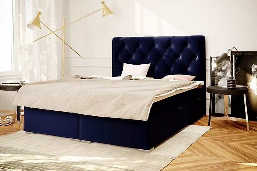 JVmoebel Bett Boxspring Bett Hotel Doppel Blau Luxus Betten Polster Bettkas günstig online kaufen