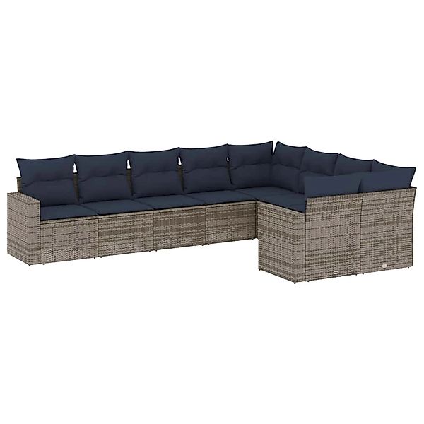 vidaXL 9-Tlg Garten-Sofagarnitur mit Kissen Grau Poly Rattan 3219431 günstig online kaufen