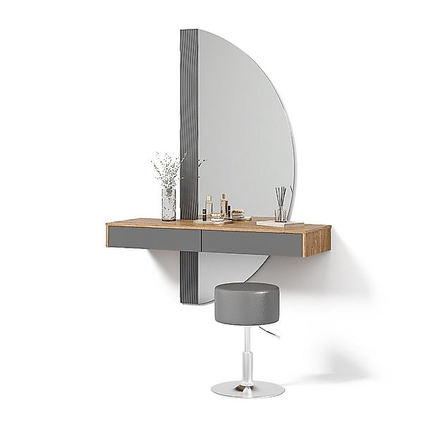 Livinity® Schminktisch Ascona, Grau/Eiche, mit Beleuchtung und Hocker günstig online kaufen