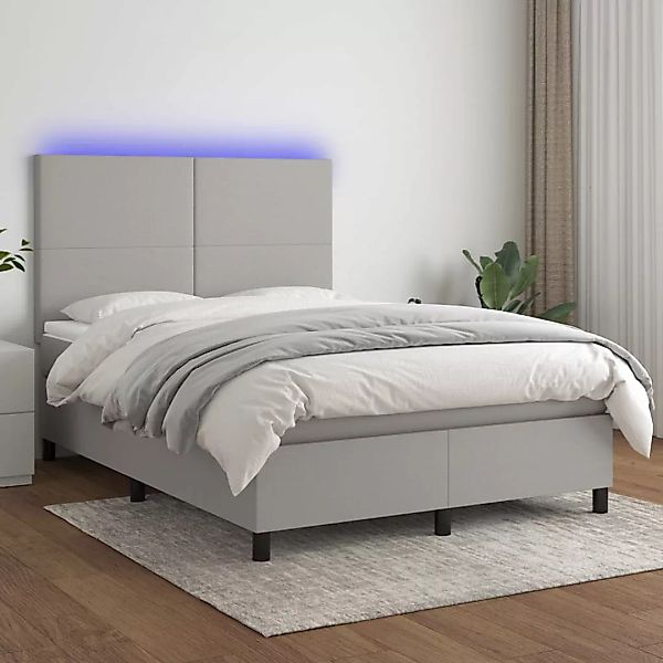 Vidaxl Boxspringbett Mit Matratze & Led Hellgrau 140x200 Cm Stoff günstig online kaufen