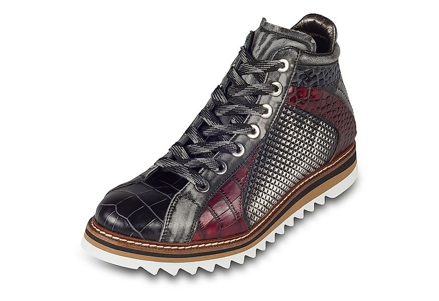 Lorenzi Lorenzi Sneaker-Stiefel Herren grau/rot/schwarz, Leder Krokoprägung günstig online kaufen
