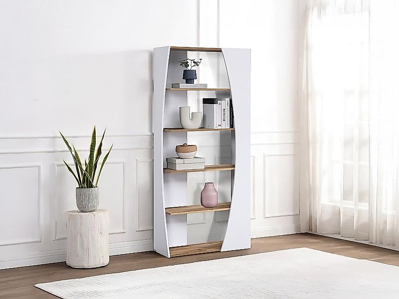 Wohnwand mit 5 Regalböden - Weiß & Holzfarben - JILORA günstig online kaufen