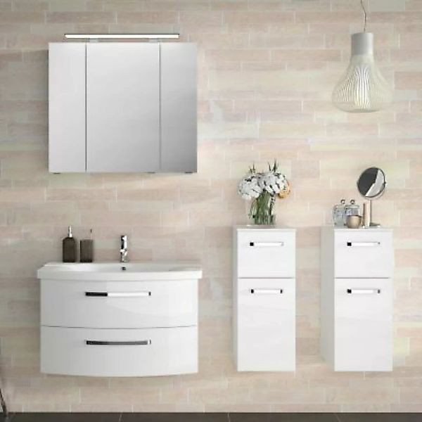 Lomadox Waschplatz-Set und Hängeschränke FES-4010-66 in weiß glänzend mit S günstig online kaufen