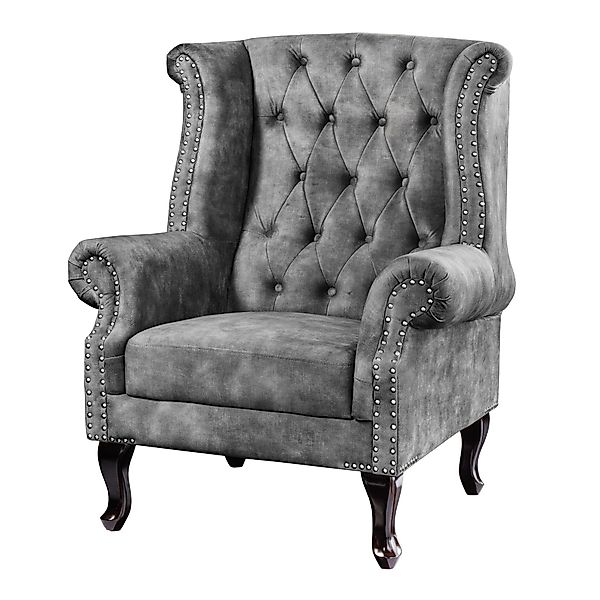 riess-ambiente Ohrensessel CHESTERFIELD 105cm grau / günstig online kaufen