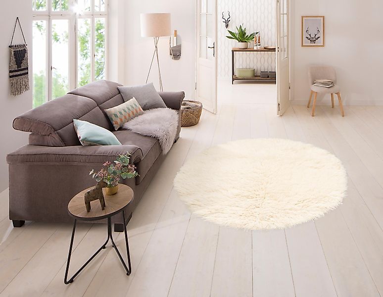 my home Wollteppich »Kjara«, rund, 40 mm Höhe, reine Wolle, Flokati Stil, h günstig online kaufen