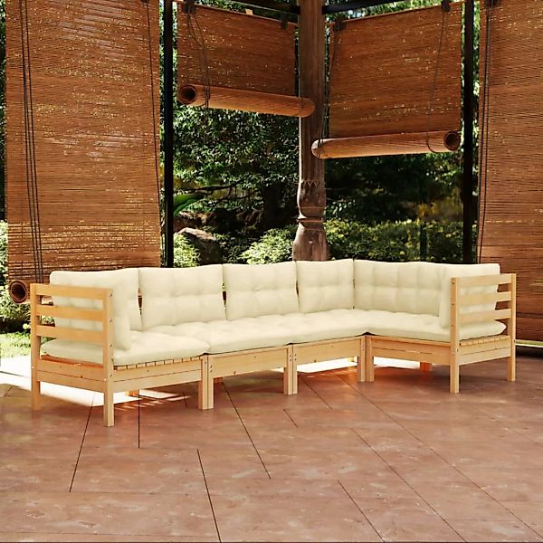 5-tlg. Garten-lounge-set Mit Creme Kissen Kiefernholz günstig online kaufen