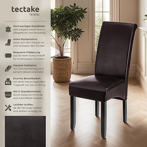 tectake Esszimmerstuhl Küchenstuhl, ergonomisch, massives Hartholz günstig online kaufen
