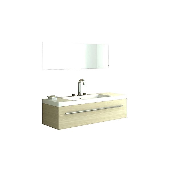 Jet-Line Badset Bern Holzoptik Hell 120cm mit Spiegel und Wasserhahn günstig online kaufen