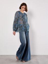 Apricot Chiffonbluse Chiffon-Top mit Patchwork-Druck günstig online kaufen